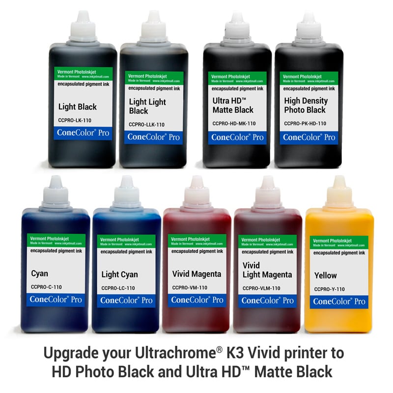 ConeColor Pro K3 Vivid, Set of 8 Inks, (UltraHD™ MK), 110ml | InkjetMall